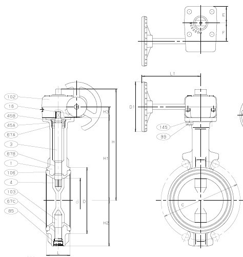G-16DJU球墨铸铁蝶阀 日本北泽蜗轮蝶阀外形图