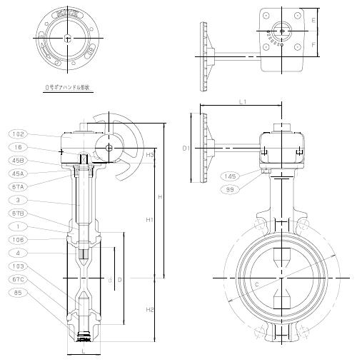 G-16DJUE涡轮蝶阀 日本北泽球墨铸铁蝶阀外形图