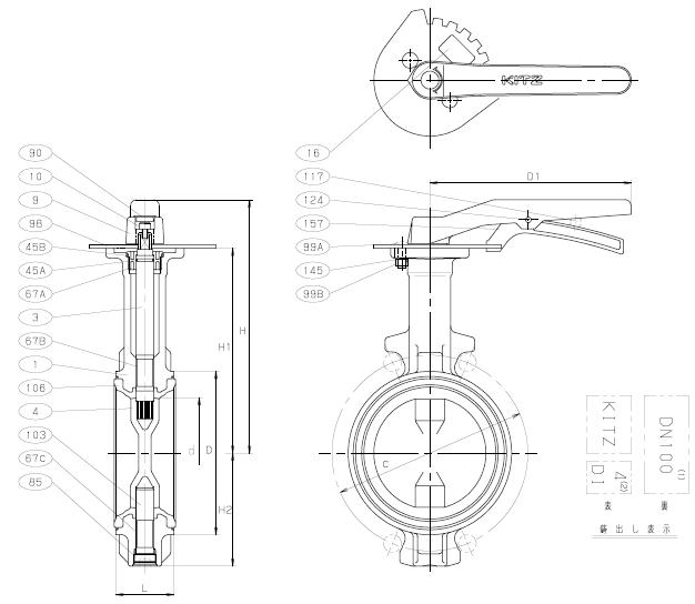 10DJU手柄蝶阀结构图