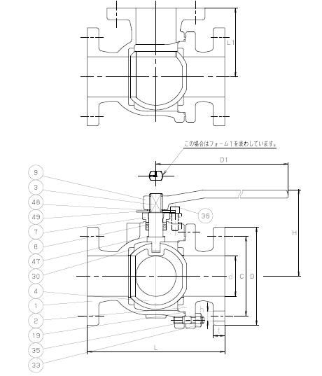 10FCTB2L三通球阀 日本北泽铸铁三通球阀结构图