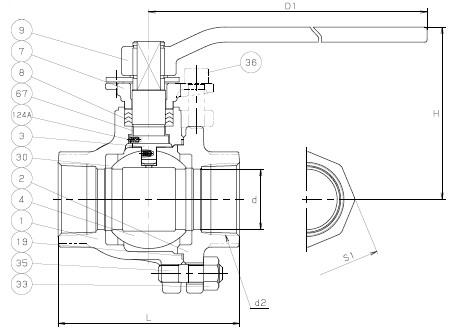 10UTM不锈钢两片式球阀 日本北泽不锈钢球阀结构图