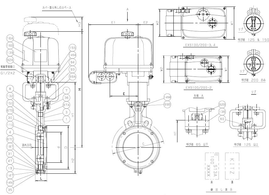 EXS200-10UB电动蝶阀外形图