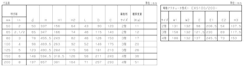 EXS200-10UB电动蝶阀外形尺寸及重量