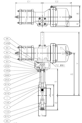 BS-10DJ气动蝶阀结构图